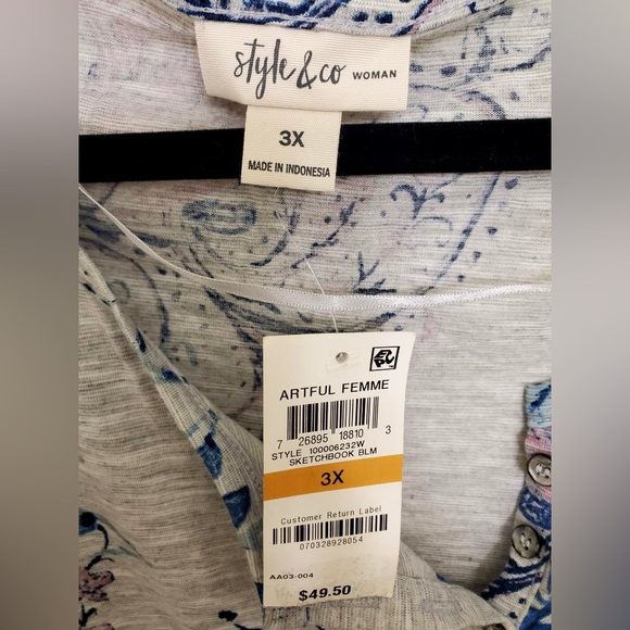 NWT 3/4 Sleeve Peplum Top Style and Co - Picture 3 of 4